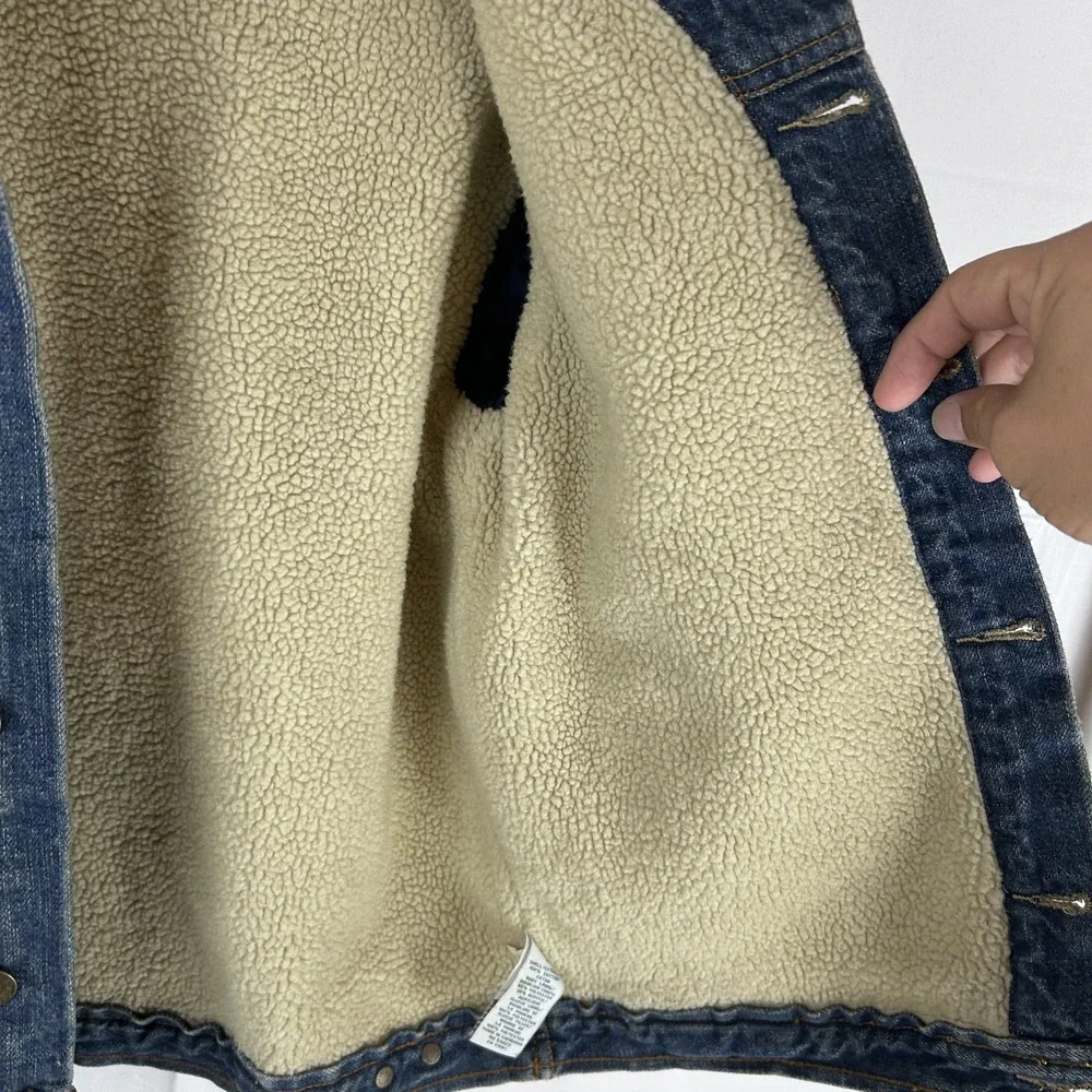 Old Navy Jacket Youth Medium Sherpa Lined Denim Trucker Shearling‎ Collar Warm